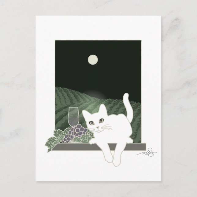Vigne, Clair de Lune et Chat Blanc Postcard (Front)