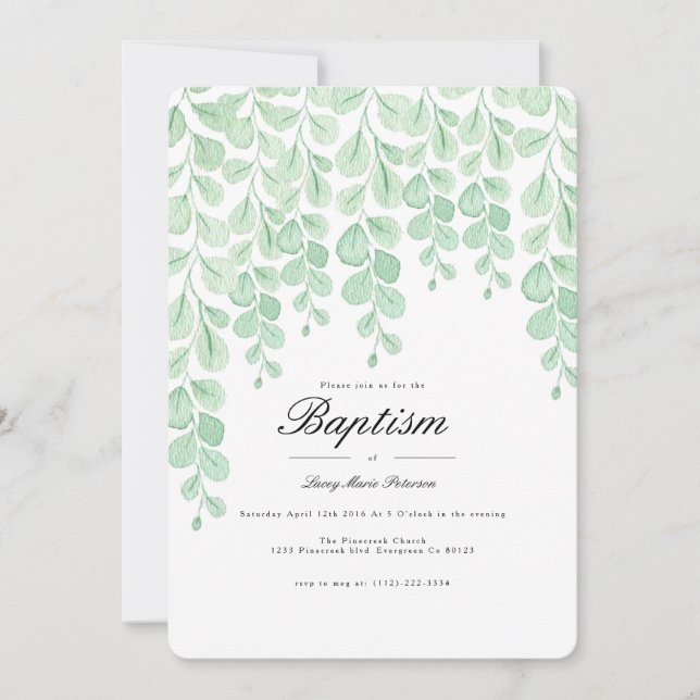 Vigne du jardin | Invitation de baptême d'aquarell (Devant)