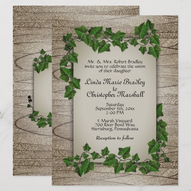 Vigne en bois Faire-part de mariage (Devant / Derrière)