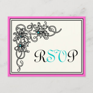 Vigne fleurie noir rose turquoise mariage RSVP