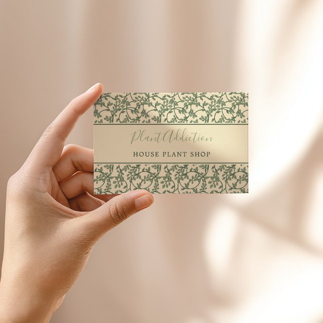 Vignes de jardin motif délicat jolie carte de visi (Stylish Green and Yellow pretty vines pattern business card with fun text to fit your brand.)