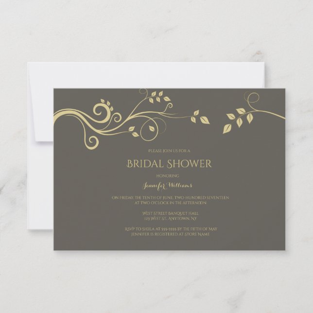 Vignes d'or moderne invitations à la douche nuptia (Devant)