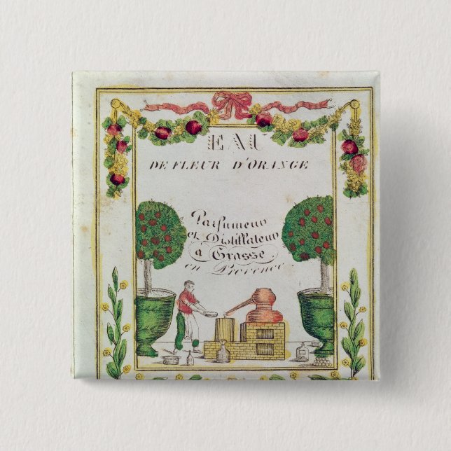 Vignette of 'Eau de Fleur d'Orange' 2 Inch Square Button (Front)