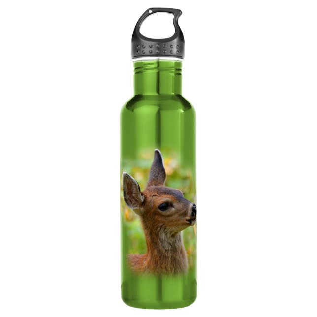 Vignetted Portrait of Smiling Blacktail Deer Fawn  710 Ml Water Bottle (Front)