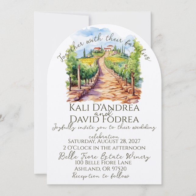 Vignoble aquarelle Faire-part de mariage (Devant)