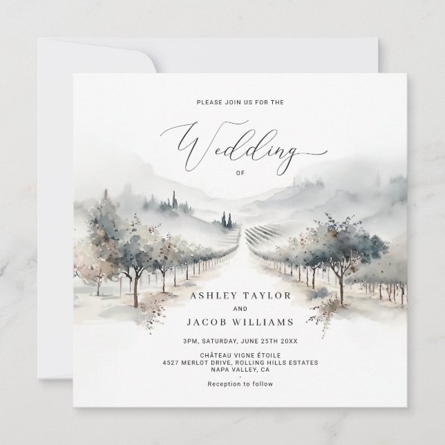 Vignoble Aquarelle Mariage Invitations (Devant)