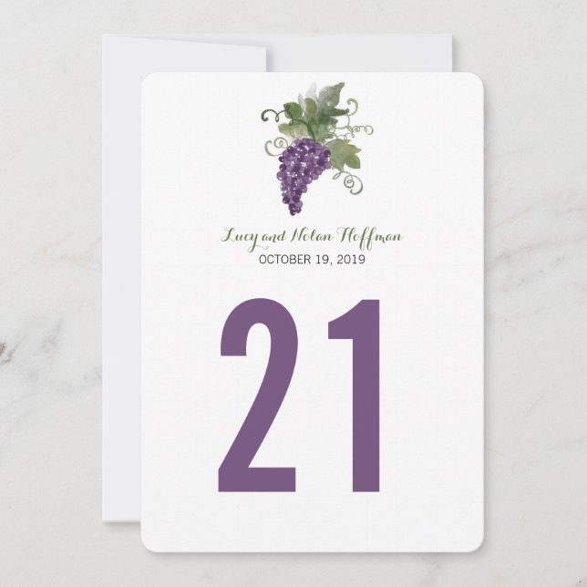 Vignoble aquarelle | Numéro de table (Devant)