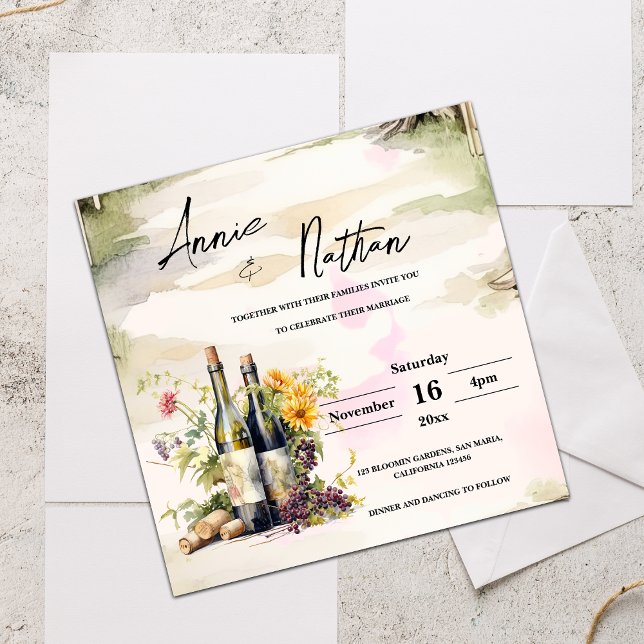 Vignoble romantique Faire-part de mariage graphiqu (Romantic Vineyard Grapevine Wedding Invitation)