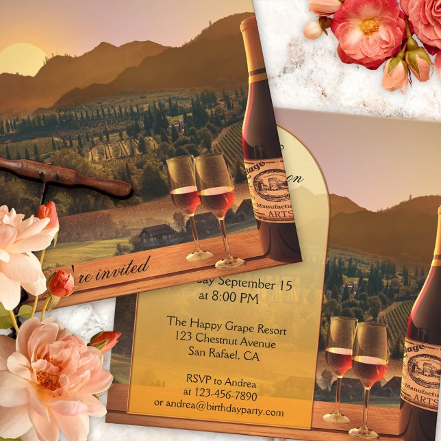 Vignoble thème vin Adulte Anniversaire Invitation (Créateur téléchargé)