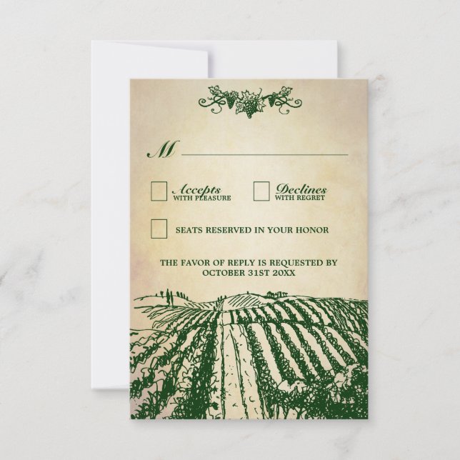 Vignoble toscan vintage Mariage RSVP Cartes (Devant)