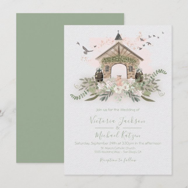 Vignoble Vineyard Stone Lieu de mariage invitation (Devant / Derrière)