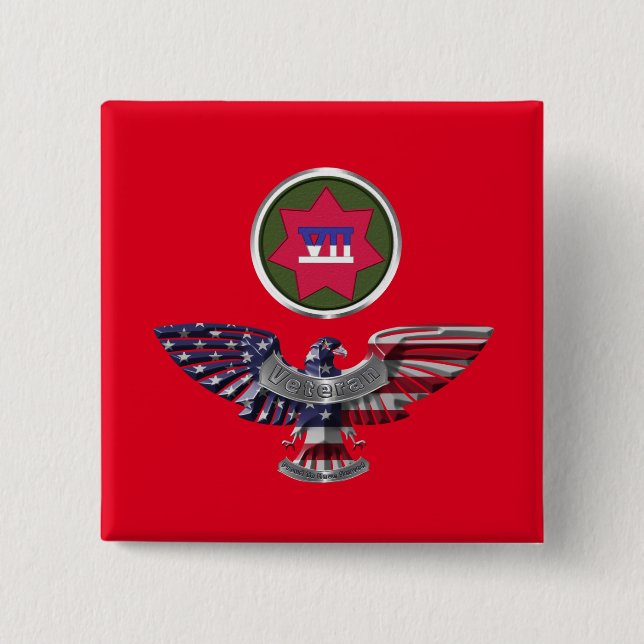 VII Armoured Corps Eagle 2 Inch Square Button (Front)