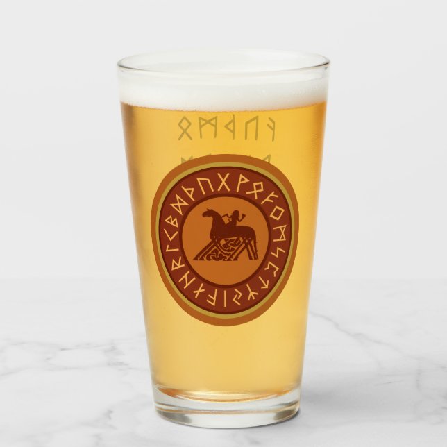 Viking Badge and Runes Glass (Front Filled)