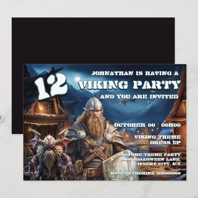 Viking Birthday Invitation Boys Warrior & Demons (Front/Back)