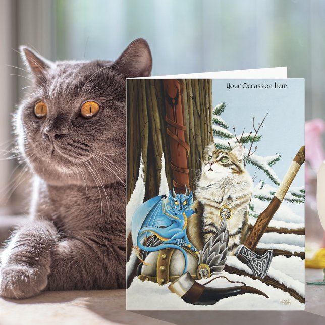 Viking Cat Blue Dragon Fantasy Card (Creator Uploaded)