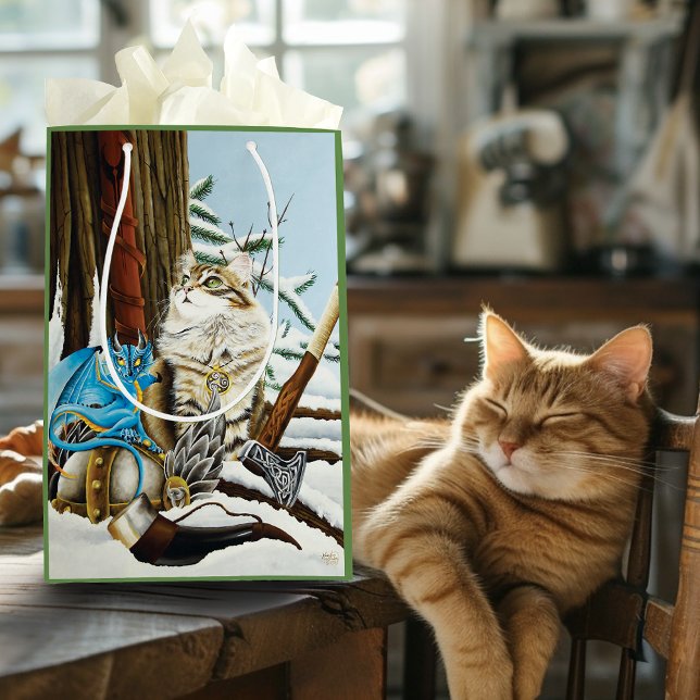 Viking Cat Blue Dragon Medium Gift Bag (Creator Uploaded)