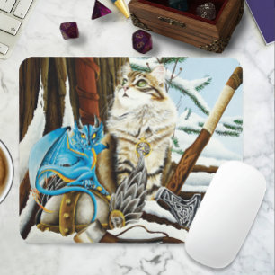 Viking Cat Blue Dragon Mouse Pad