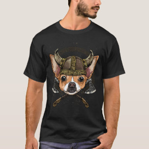 Viking Chihuahua Dog With Viking Helmet Mjolnir Ax T-Shirt