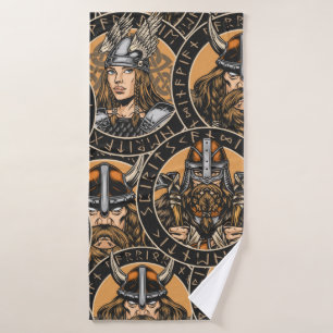 Viking colourful seamless pattern in vintage style bath towel