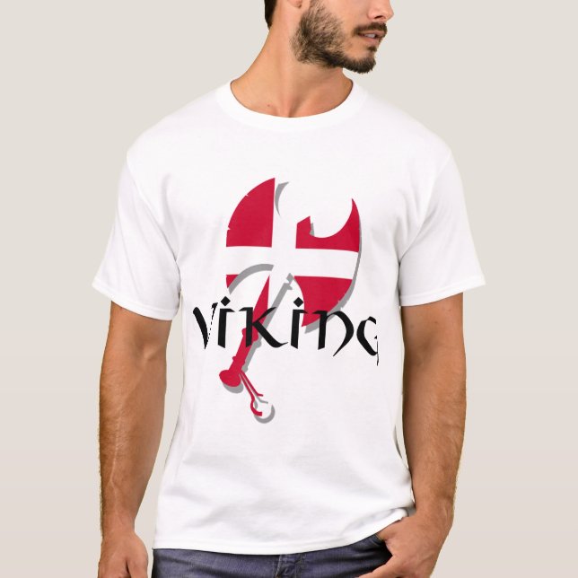 Viking - Danish Viking Denmark flag Axe T-Shirt (Front)