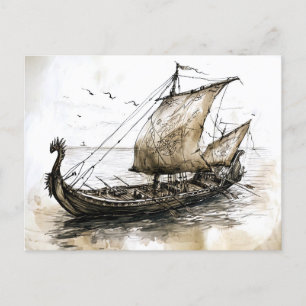 Viking DDrawing of a Norse Viking ship Postcard