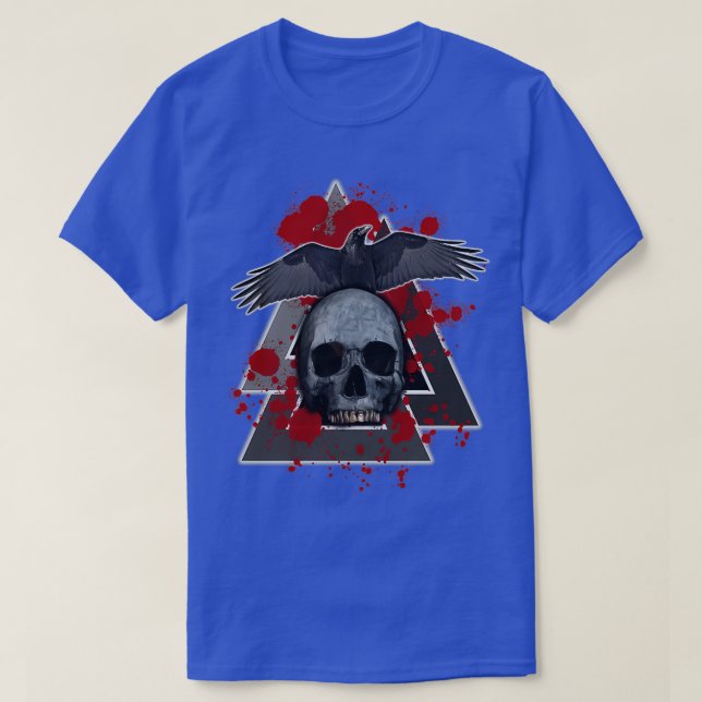 Viking Death Skull Raven Valknut T-Shirt (Design Front)