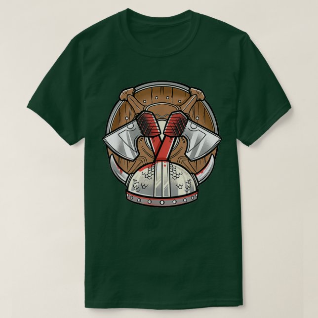 Viking Decor Shield Helmet Axe T-Shirt (Design Front)