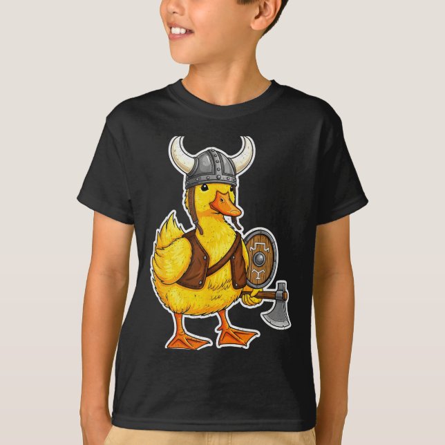 Viking Duck Funny Warrior Design  T-Shirt (Front)