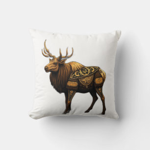 Viking Elk with Nordic Motifs Throw Pillow