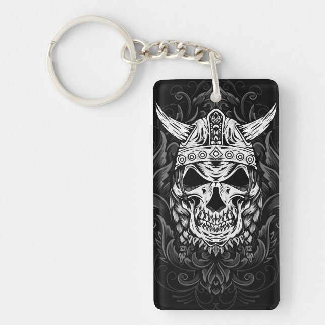 Viking Engraved Skull Art Keychain (Front)