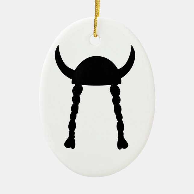 Viking Helmet and Braids Ceramic Ornament (Front)
