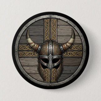 Viking Horned Helmet Shield  3 Inch Round Button