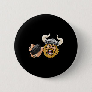 Viking Ice Hockey Puck Cartoon Character Man 2 Inch Round Button
