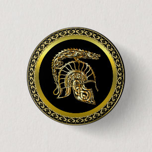 Viking knight armour helmet forge in gold texture 1 inch round button