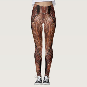 Viking Leather Vest Armour Abstract, Brown Leggings