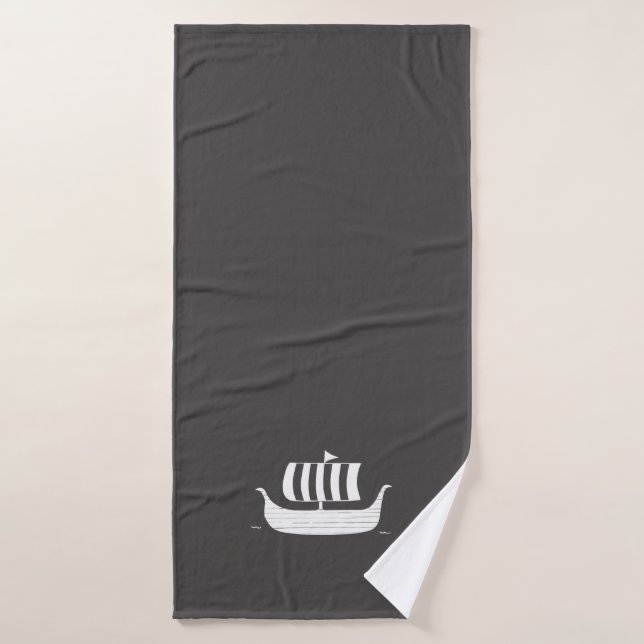 Viking longboat ship w/custom background colour bath towel (Bath Towel)