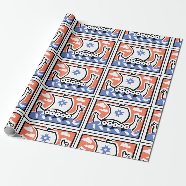 Viking Longboat Wrapping Paper (Unrolled)