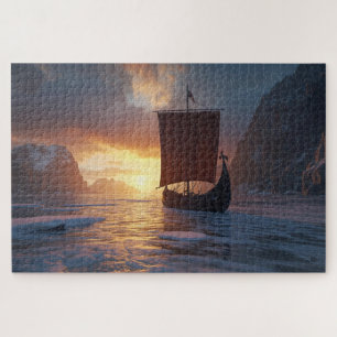 Viking Longship Icy Fjord Jigsaw Puzzle