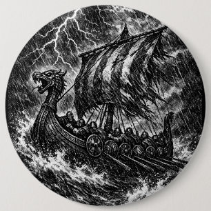 Viking Longship in the Storm — Ink Saga Art 6 Inch Round Button