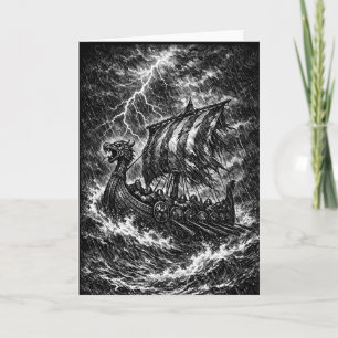 Viking Longship in the Storm — Ink Saga Art Card