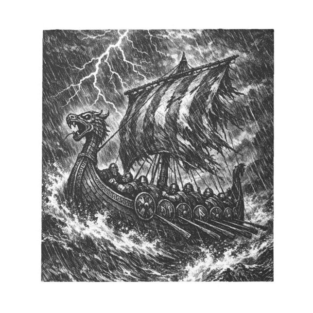 Viking Longship in the Storm — Ink Saga Art Notepad (Front)