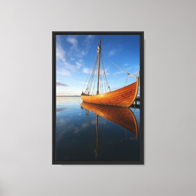 Viking Longship Reflection Scandinavian Nautical Canvas Print (Front)