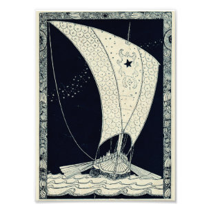 Viking Longship Sailing at Night Photo Print