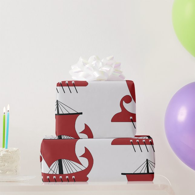 Viking Longship Silhouette Drakkar Ship  Wrapping Paper (Creator Uploaded)