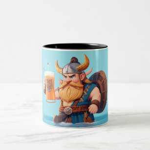 Viking Man Driking Beer Two-Tone Coffee Mug