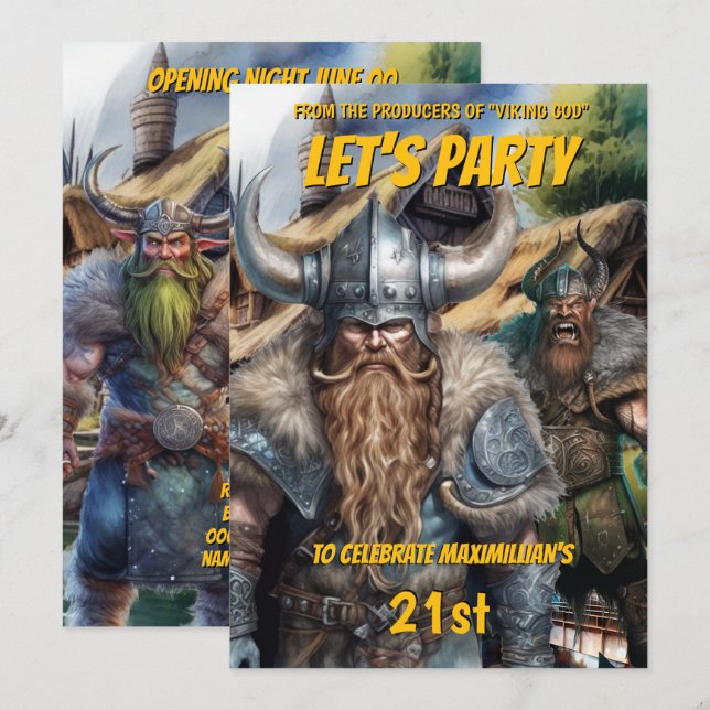 Viking medieval norse warriors fantasy birthday invitation (Front/Back)