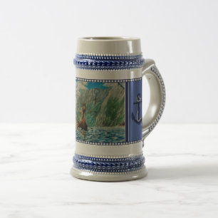 Viking men fishing in ship, shipman's anchor beer stein