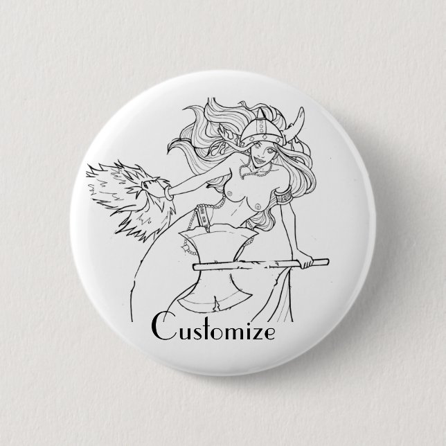 Viking Mermaid Warrior Thunder_Cove 2 Inch Round Button (Front)