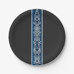 Viking Pattern Blue Paper Plate