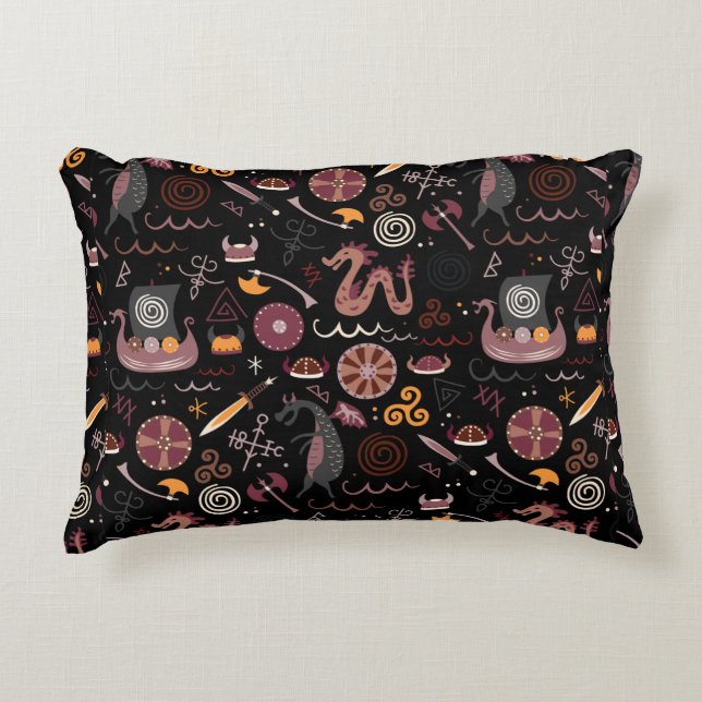 Viking pattern seamless design graphic accent pillow (Front)